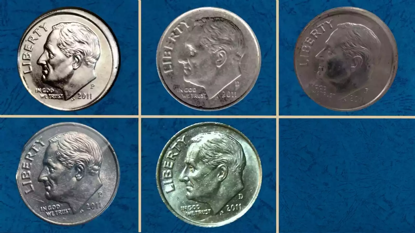Philadelphia Mint facility or collection of 2011 Roosevelt dimes in various grades from circulated to gem uncirculated